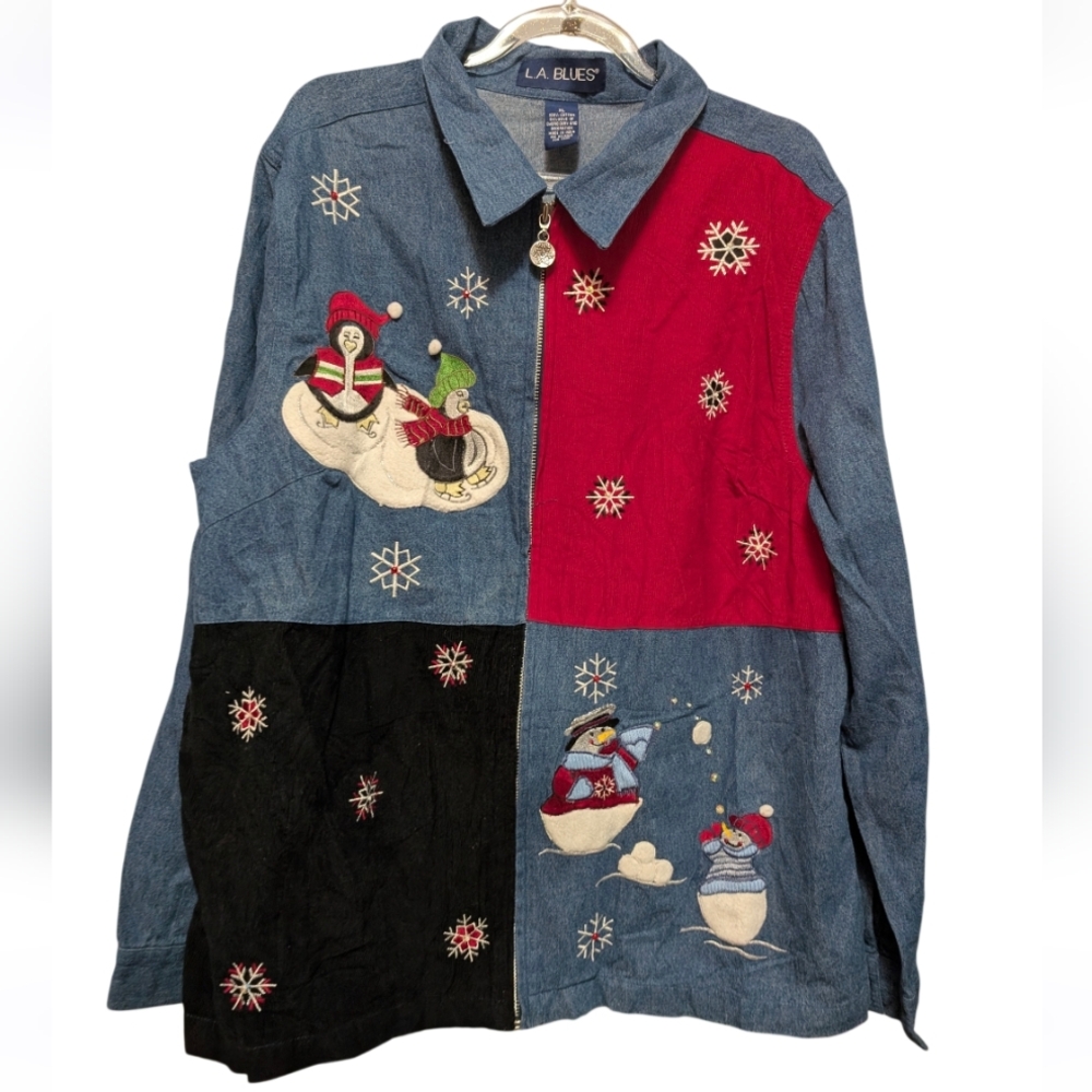 L.A. Blues Colorful Denim‎ Jacket with Snowman Design